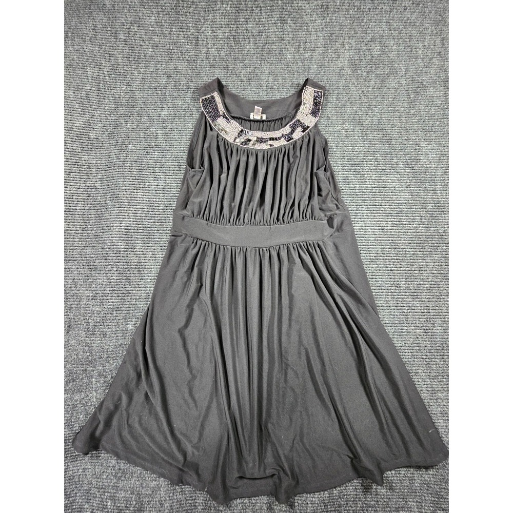 Haani A Line Dress Womens 1X Black Stretch Sleeveless Pleated Beaded Embellished - Picture 1 of 16